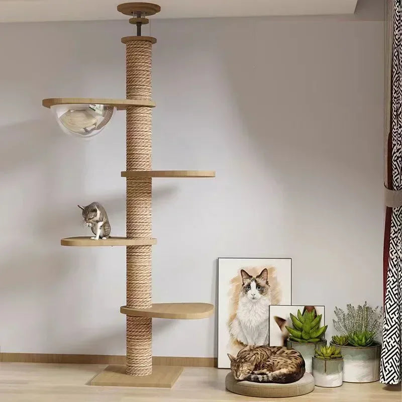 Cat Scratching Post Multistory Cat Villa Solid Wood Thickened and Stable Cats Climbing Toy Cat Leisure Hammock