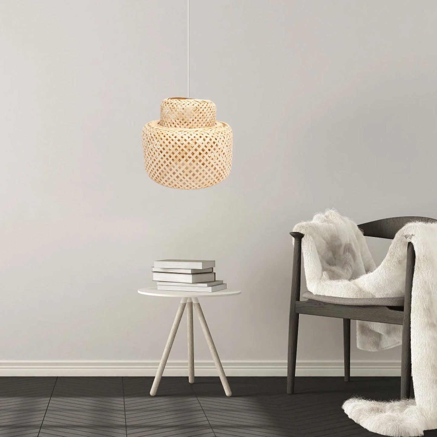 Modern Hand Woven Bamboo Chandelier Lampshade Celing Light Cover Pendant Dining Rroom Light Fixture Without Bulb