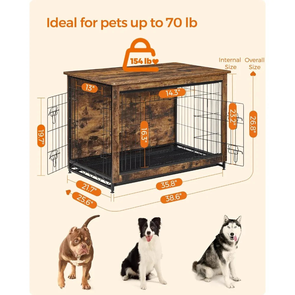 Double-Door Dog House Modern Kennel for Dogs Indoor Up to 70 Lb Heavy-Duty Dog Cage With Multi-Purpose Removable Tray Bed Beds