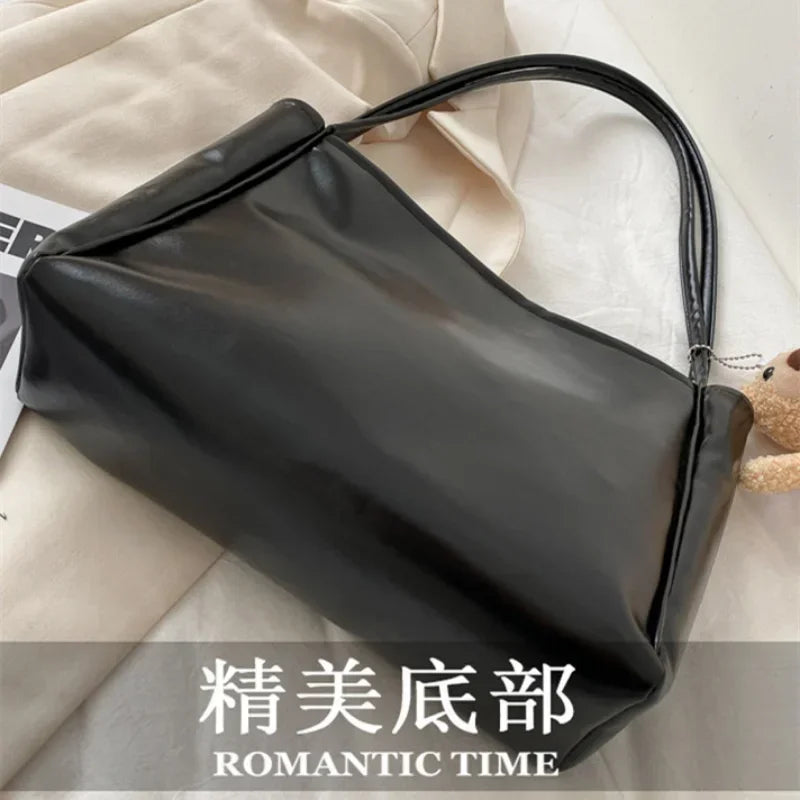 Women's Trend Luxury Solid Color Shoulder HandBags Large Capacity Retro Simple Tote Bag Shopping Hand Bags for Women Beach Bags