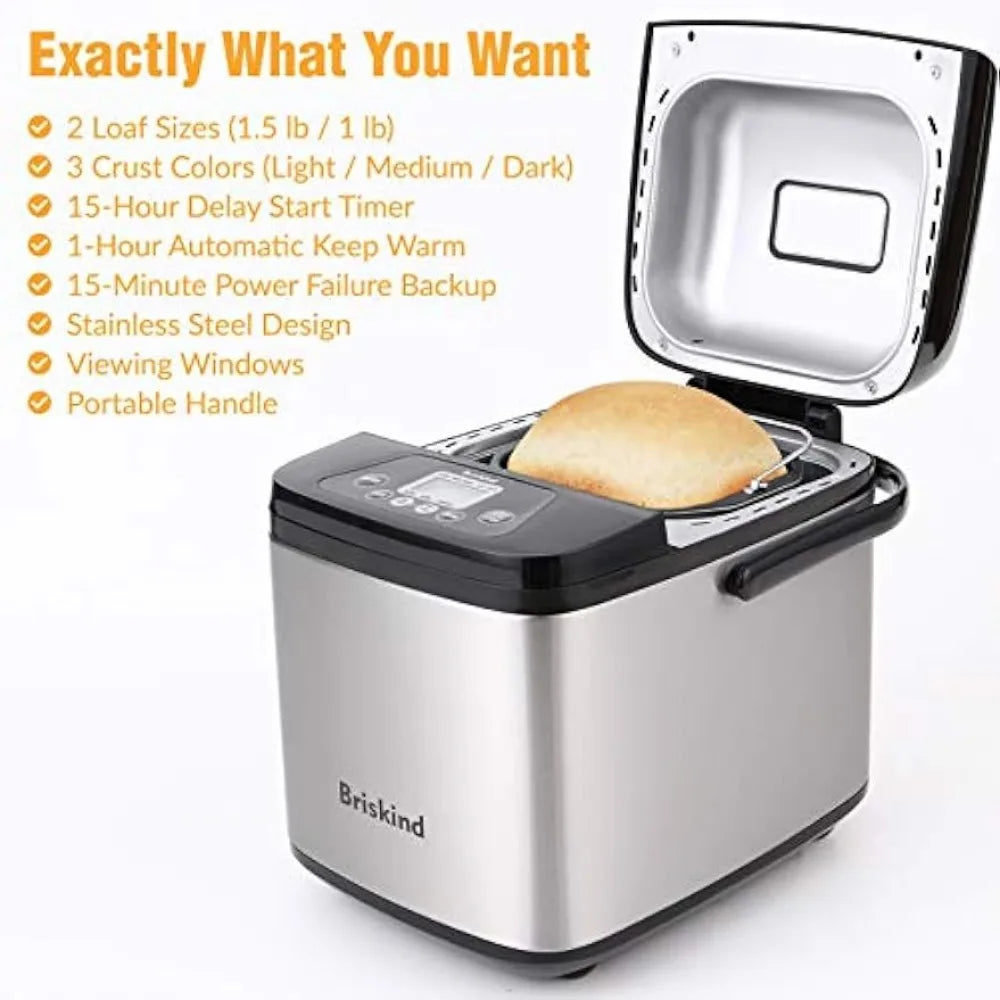 19-in-1 Compact Bread Maker Machine, 1.5 lb / 1 lb Loaf Small Breadmaker with Carrying Handle, Including Gluten Free