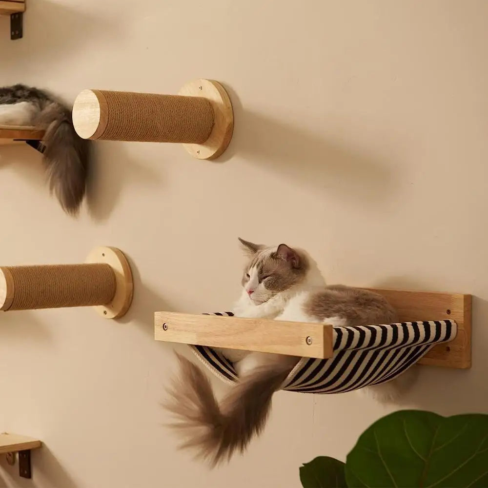 Cat Wall Climbing Frame Wall Mounted Cat Tree Furniture Wooden Stairway Shelves for Cats Perches Activity Cat Scratching Post