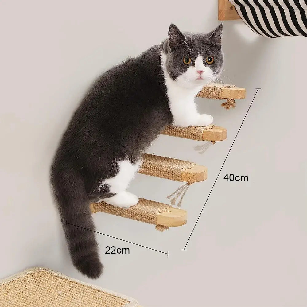 Cat Wall Climbing Frame Wall Mounted Cat Tree Furniture Wooden Stairway Shelves for Cats Perches Activity Cat Scratching Post