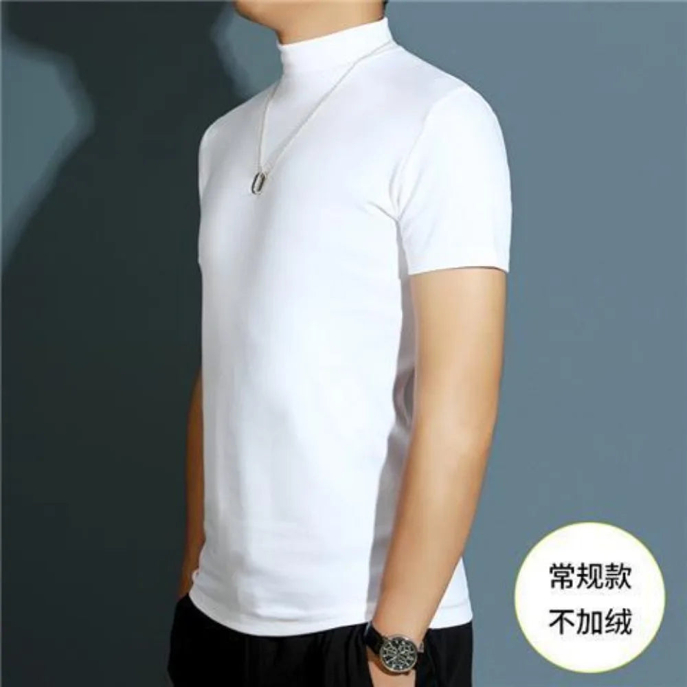 Men's Modal High Neck Short Sleeve T-Shirt Bottoming Shirt Silk Model Golf Wear Luxury Clothing Men's T-Shirt Bottoming Shirt