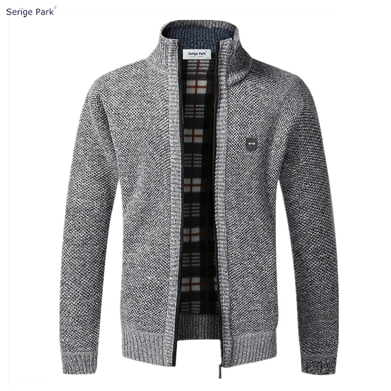 Serige Park Cardigan Sweater Men's Winter Plush Luxury Bow Brand Zipper Sweater Coat Men's Clothing Designer Long Sleeved Shirt