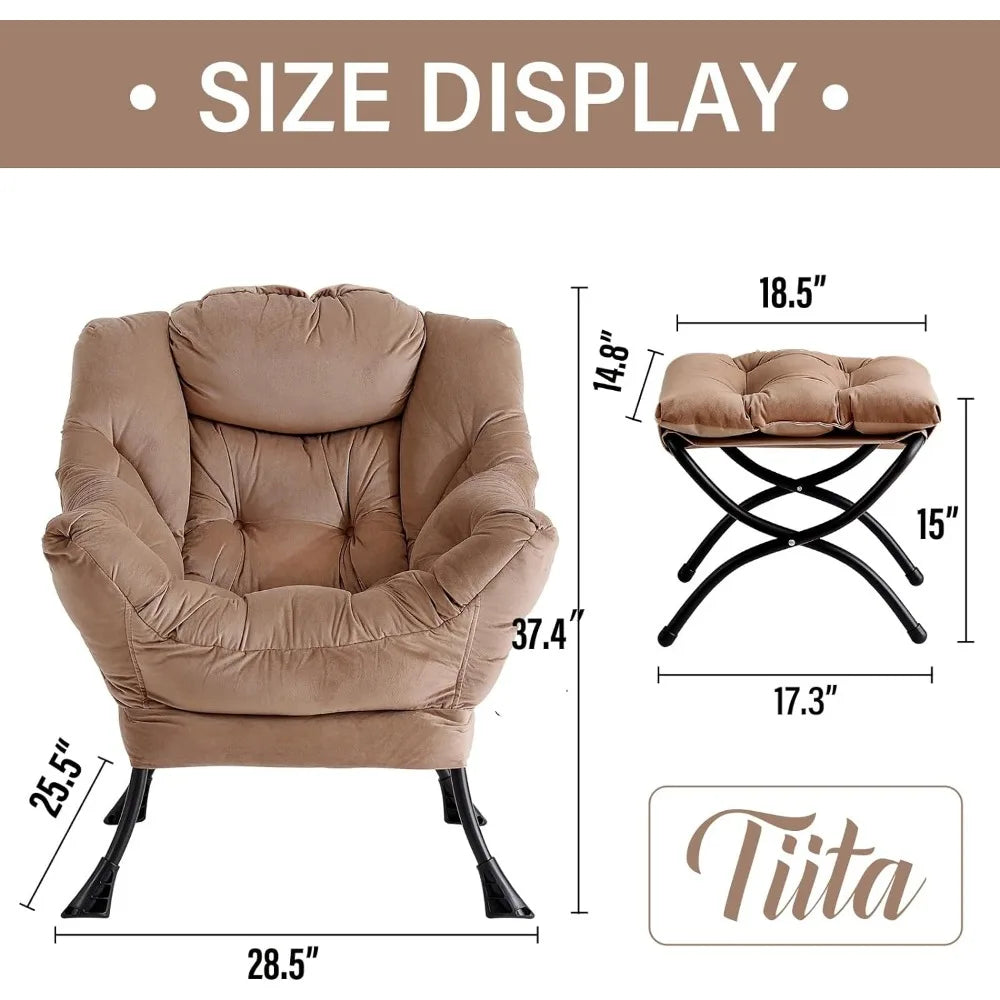 Modern Large Accent Lounge Chair Lazy Chair With Ottoman Leisure Sofa Armchair With Ottoman Living Room Armchairs Single Comfy