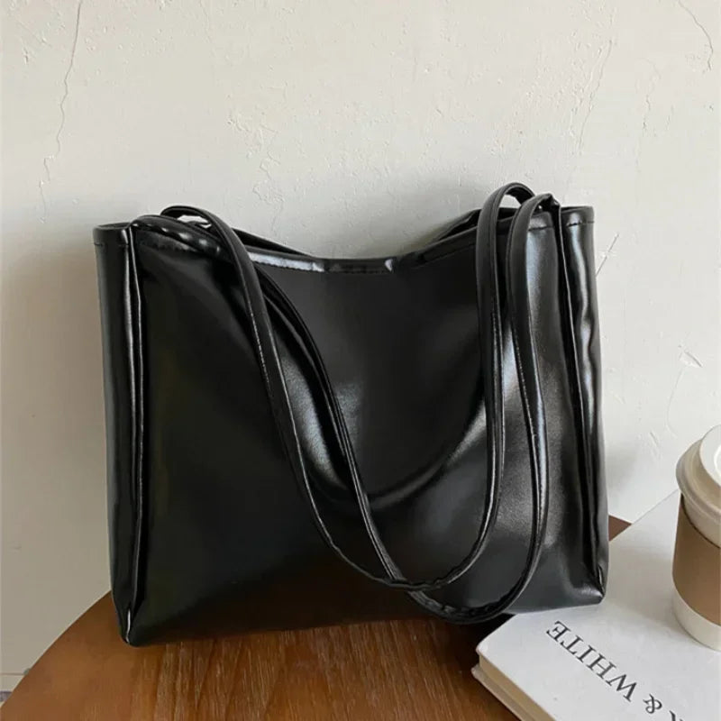 Women's Trend Luxury Solid Color Shoulder HandBags Large Capacity Retro Simple Tote Bag Shopping Hand Bags for Women Beach Bags