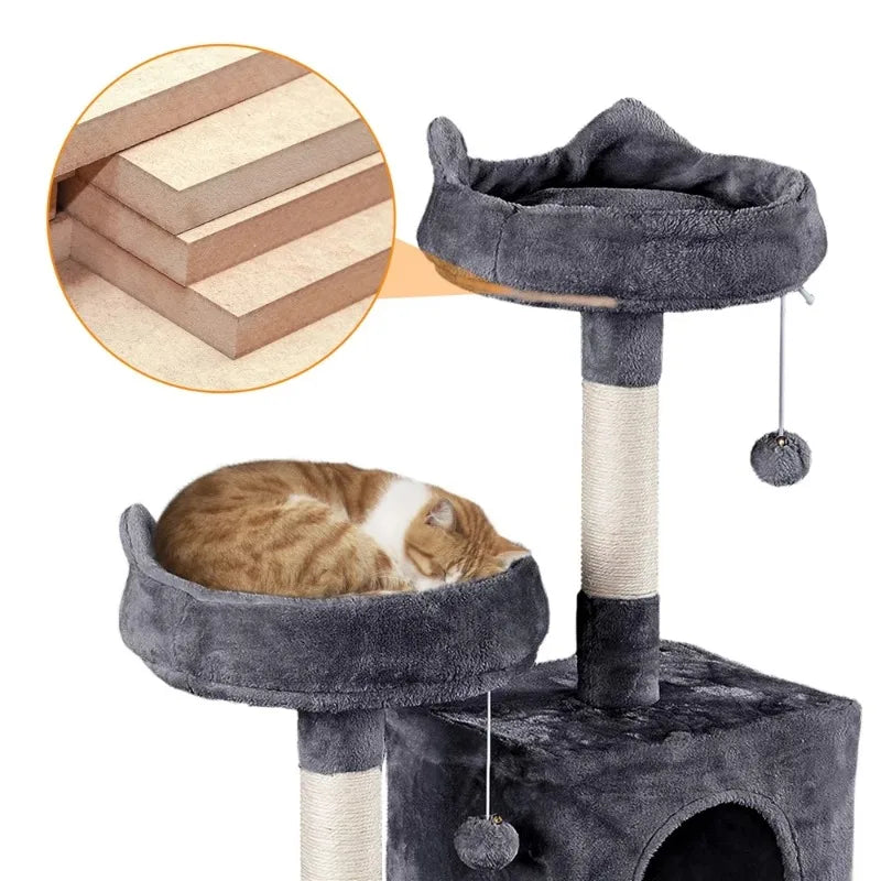 70.5″H Multi Level Cat Tower Tree with 2 Condos & 2 Foam-Padded Perches for Medium/Large Cats, Light Gray