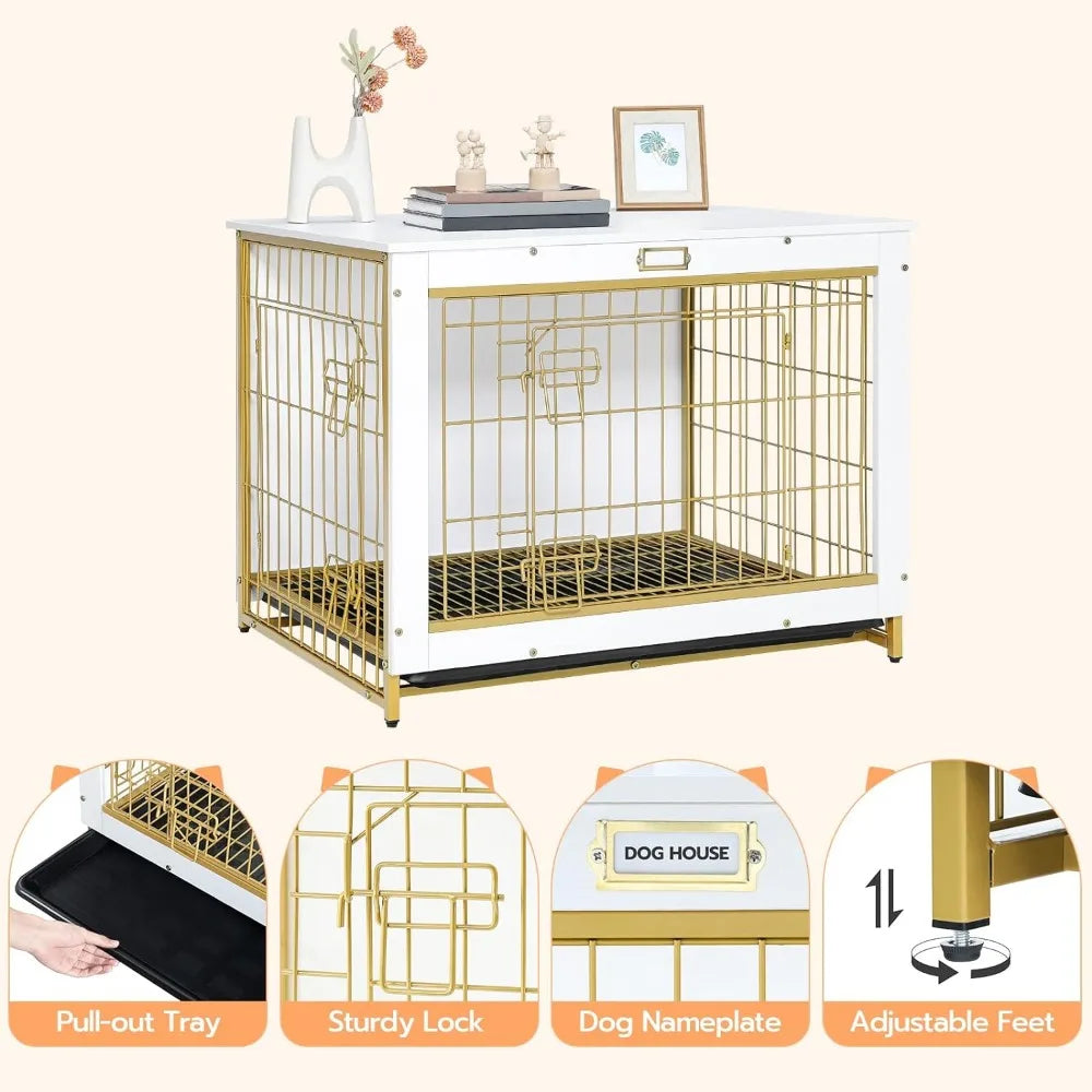 Large Dog Kennel Double Doors Modern Side End Table for Medium/Large/Small Dog Crate Furniture Everything for Dogs Bed Beds Pet